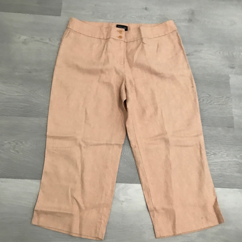 FOCUS WOMENS PANTS 100% LINEN MANGO ORANGE WIDE LEG CROP 14